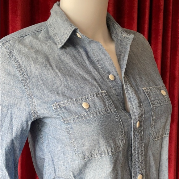 Madewell Denim Look Long Sleeve Button Up Sz XXS - Picture 2 of 6